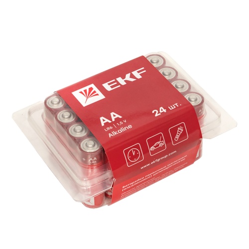 Алкалиновая батарейка типа АА(LR6) пластиковый бокс 24шт, | код  LR6-BOX24 | EKF